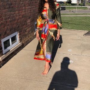 Zara women’s pattern dress with belt size small